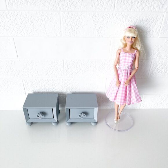 Miniature Barbie Nightstands (Set of 2) Gray 3D Printed Dollhouse Furniture - Picture 6 of 6